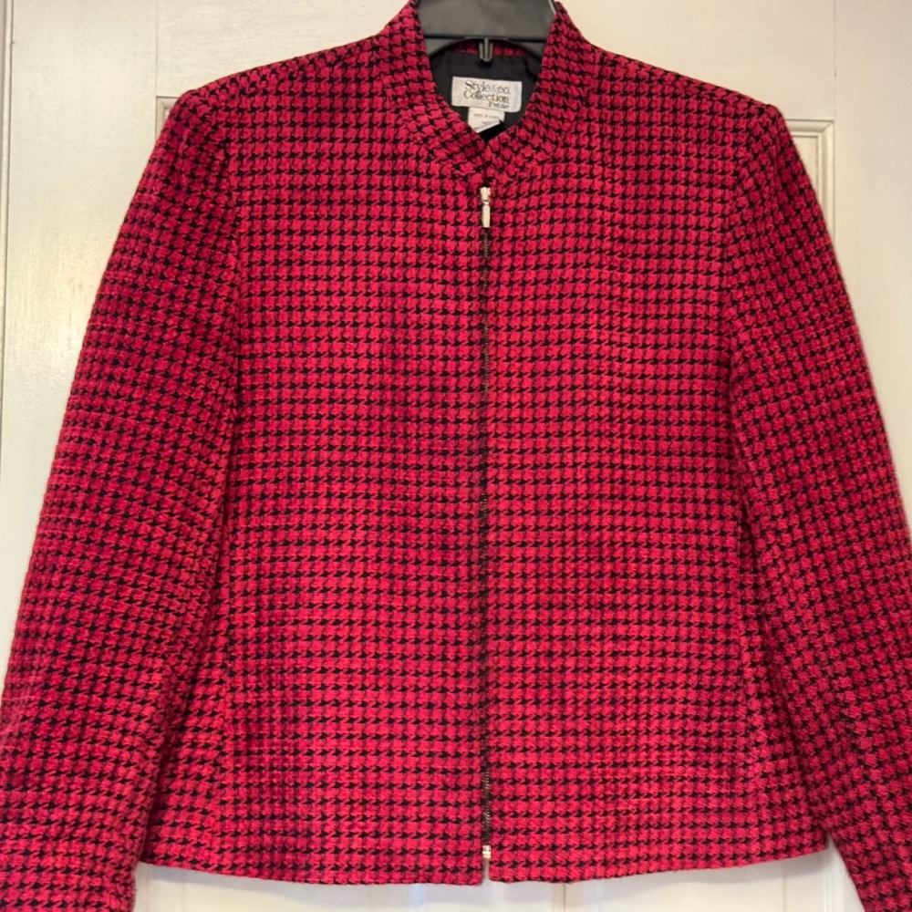 Style & Co. Red and Black Houndstooth Blazer